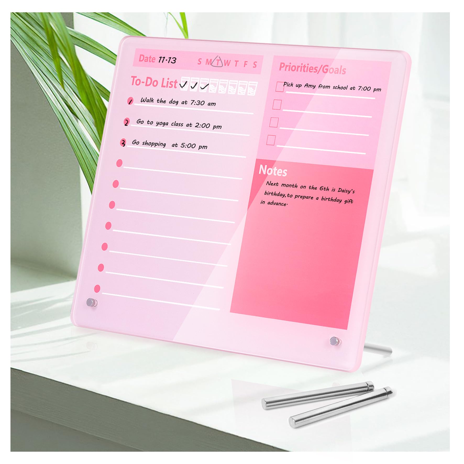 Desktop Thickened Acrylic Dry Erase Board to do List Planner Board,15.7"x11.8",Tabletop Whiteboard with Stand,Pink Office Supplie,Pink Dry Erase White