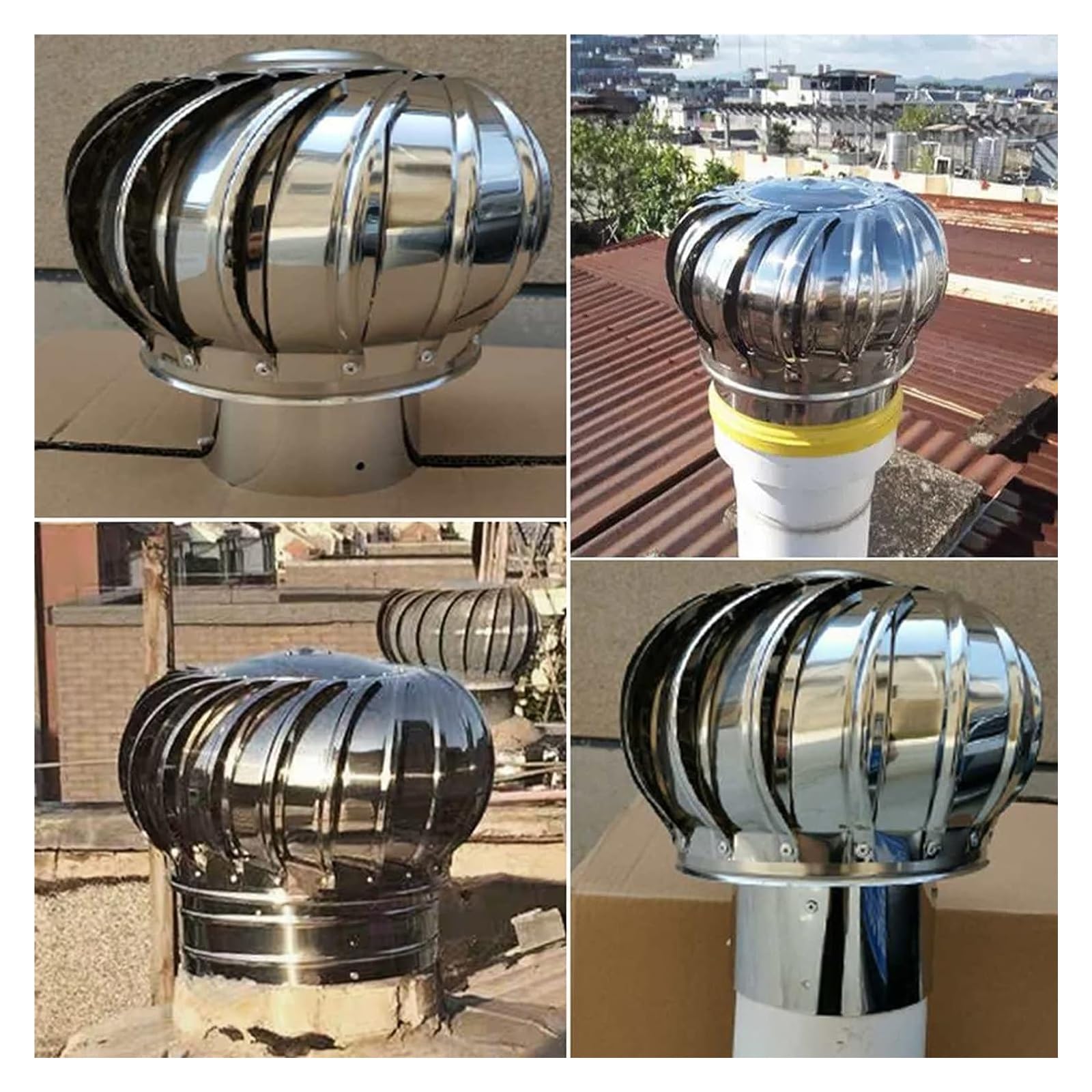 Obrotowa nasadka kulowa ze stali nierdzewnej do komina, nieelektryczny wentylator dachowy z ochroną przed deszczem (100 mm/3,9 cala)