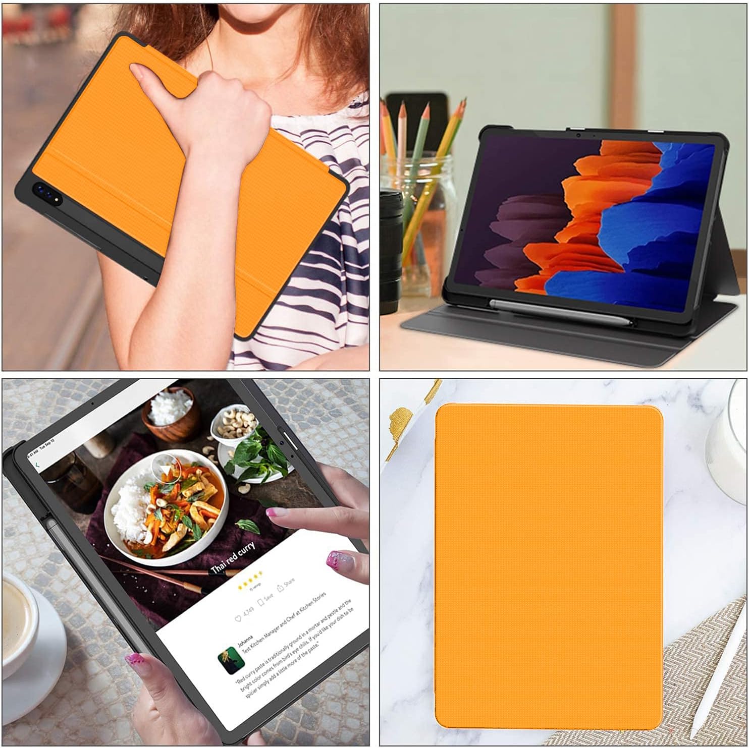 Soke Galaxy Tab S8+/S7 FE/S7 Plus Case with S Pen Holder [SM-X800/X806/T730/T736B/T970/T975] - Shockproof Stand Folio Case for Samsung Tab S8+ 2022/S7 FE 2021/S7 Plus 2020 12.4" Tablet,Citrus