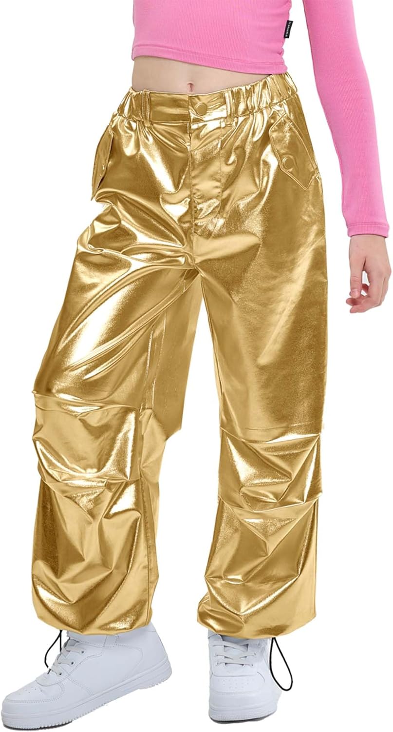 LOLANTA Glanzende metallic dansbroek voor kinderen, retro, hiphop, dansoutfit, losse pasvorm, cargobroek, elastische taille, streetwear voor 6-13 jaar, Gehakt, 10-11 jaar LOLANTA Glanzende metallic dansbroek voor kinderen, retro, hiphop, dansoutfit, losse pasvorm, cargobroek, elastische taille, streetwear voor 6-13 jaar, Gehakt, 10-11 jaar