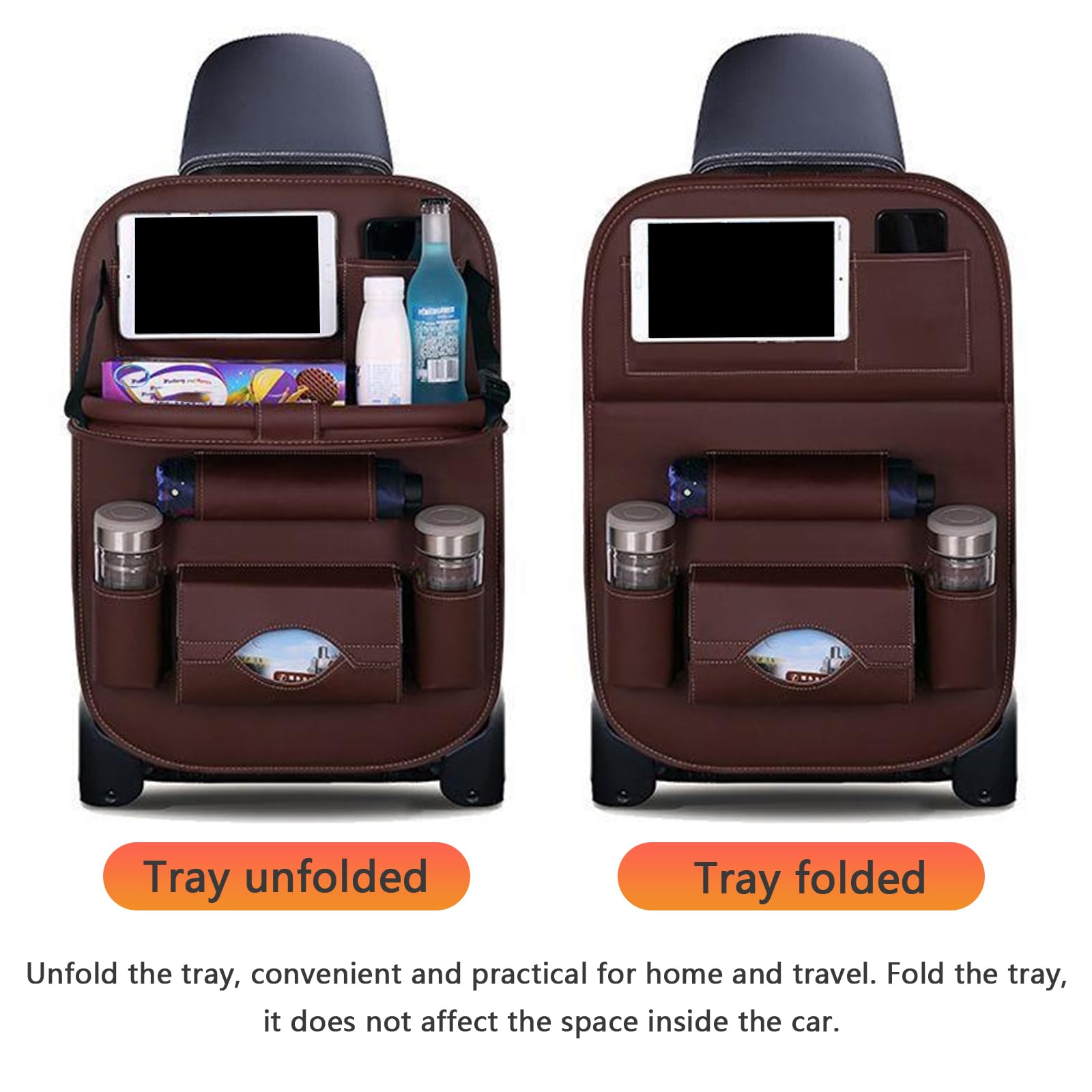 Autositz Rückenlehnenschutz für Audi Q7 4 Seats 5 Seats 7 Seats/Q8, Auto Organizer Multifunktional Wasserdicht Rücksitz Organizer mit Klapptisch,2pcs-Black