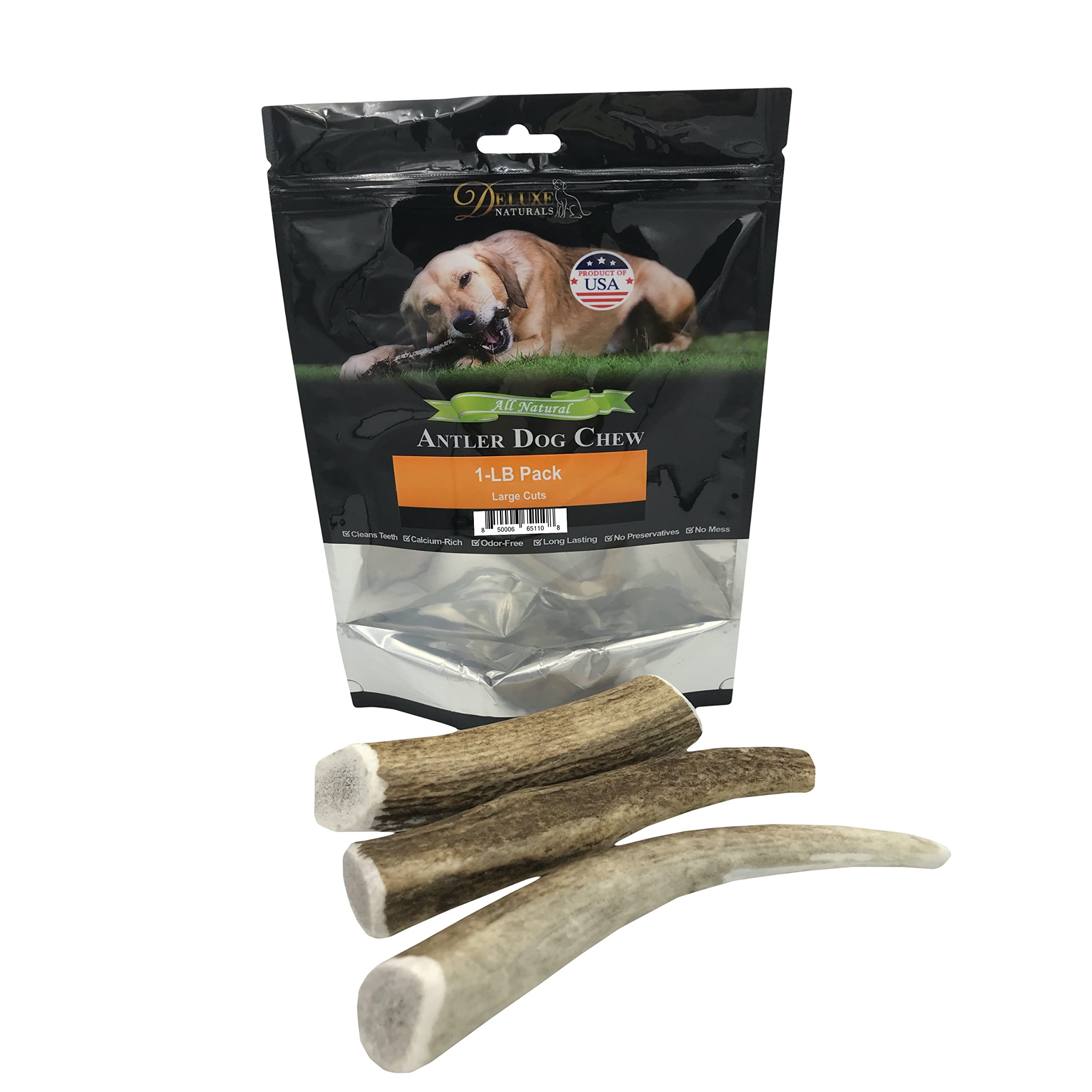 Elk Antler Chews for Dogs | Naturally Shed USA Collected Elk Antlers | All Natural A-Grade Premium Elk Antler Dog Chews | Product of USA, 1-LB Large Cuts