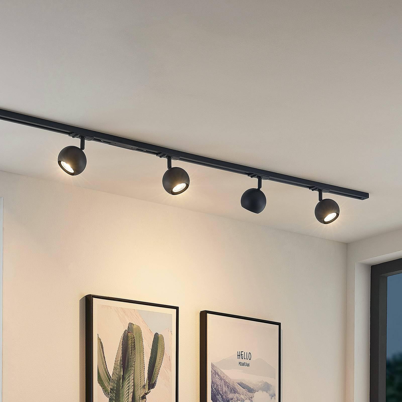 Lindby 1-Phasen Schienensystem Komplettset Metall schwarz, Deckenspot 4 flammig 4x GU10 ohne Leuchtmittel bewegliche Deckenstrahler Spots Deckenleuchte
