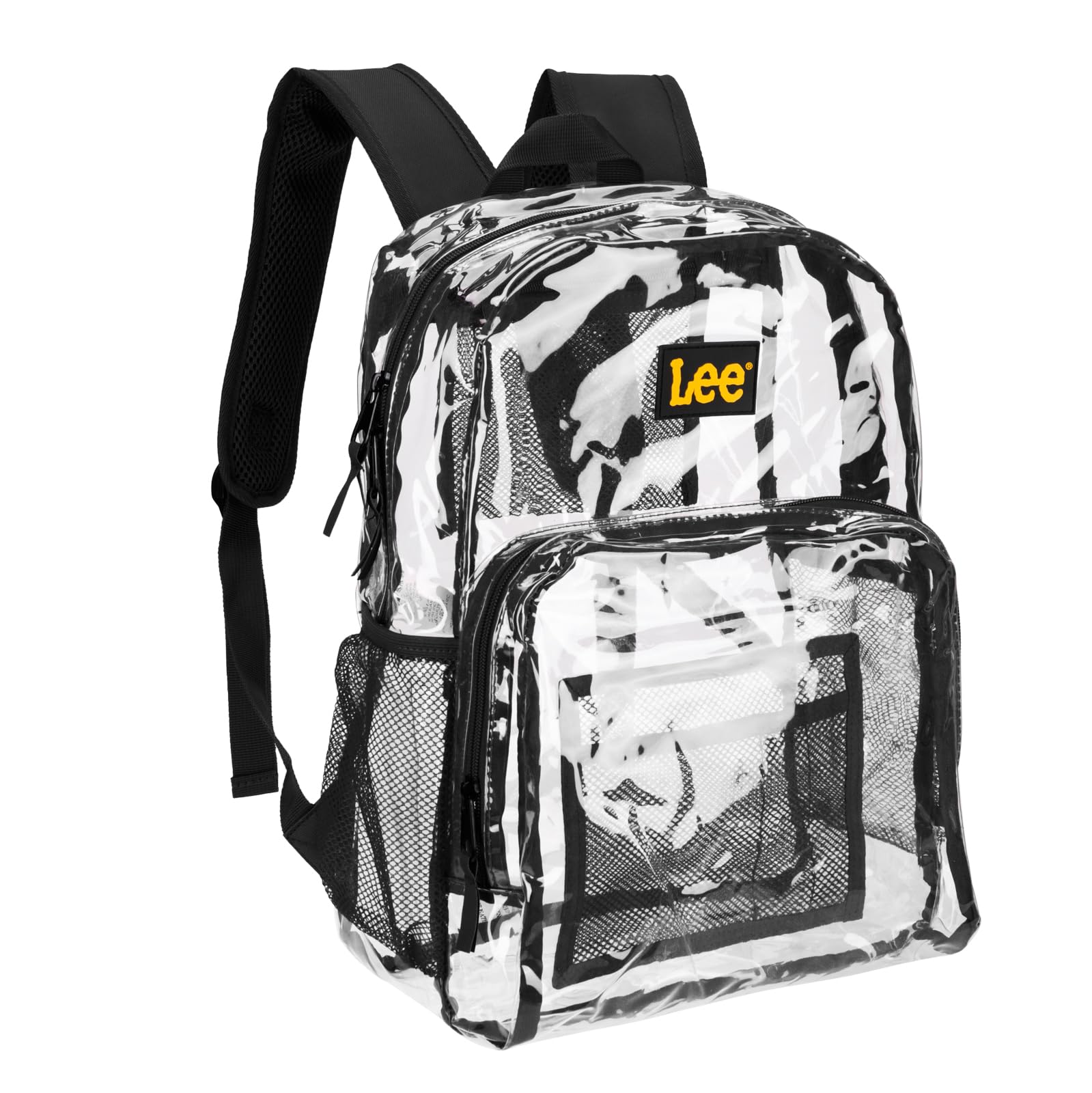 Lee Clear Water Resistant Backpack for Boys and Girls - Durable Plastic See Thru Bag for Casual Use, Stadiums, Concerts, Schools (Clear Black)