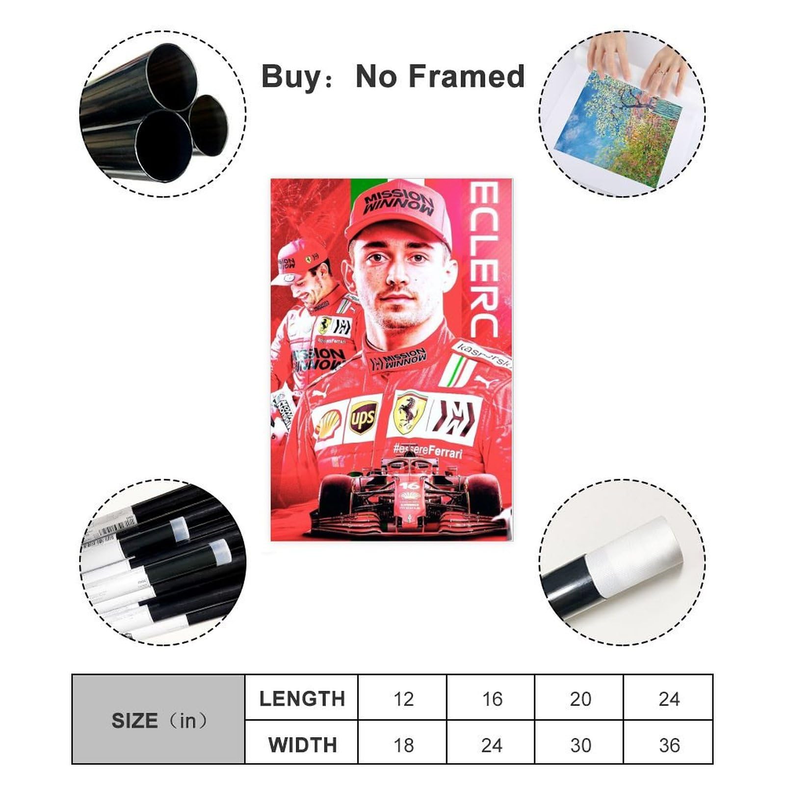 Poster Sur Toile Charles Leclerc - 40 X 60 Cm, Impression Haute Qualité, Décoration Sport Automobile