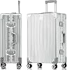 Aoliwei Aluminium Frame Suitcase S (55 cm) Hand Luggage - Lightweight 100% PC Hard Shell Trolley in Metal Look 35L Business Travel Suitcase with TSA 4 Quiet 360° Wheels Silver