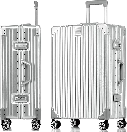 Aoliwei Suitcase Hand Luggage · Silver · Aluminium Frame · Hard Shells in Polycarbonate · Trolley Travel Luggage · Travel Suitcase with 4 Double Wheels · TSA Combination Lock · S-55 cm - 1
