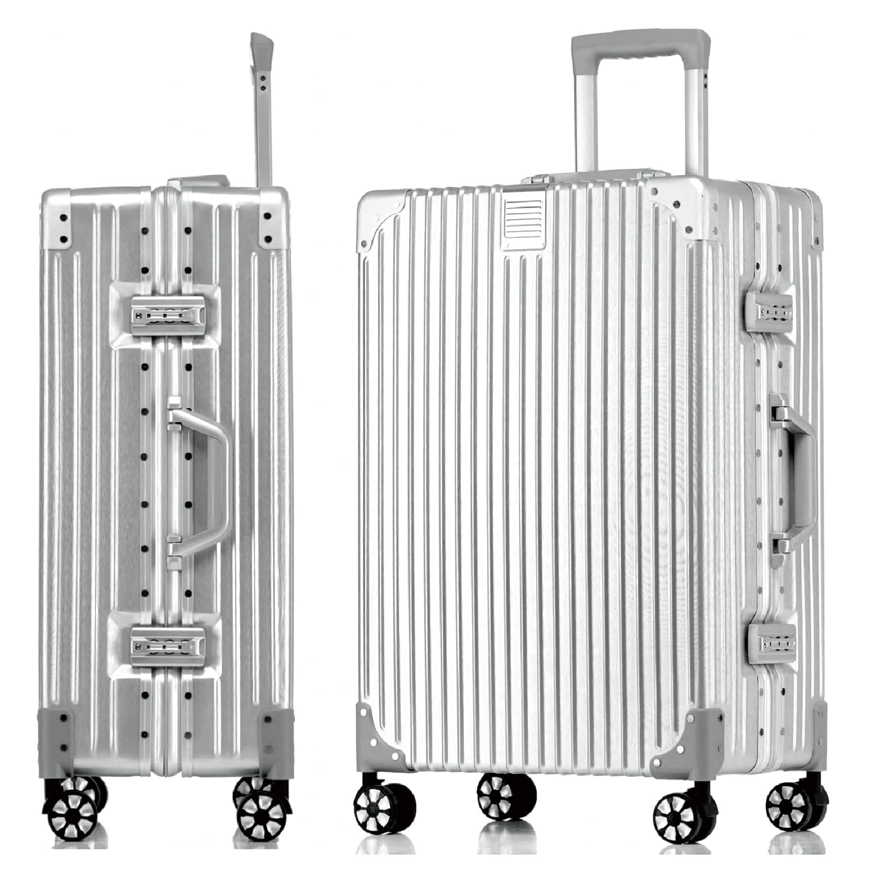Aoliwei Aluminiumrahmen Koffer S (55cm) Handgepäck – Leichter 100% PC Hartschalen-Trolley in Metall-Optik, 35L Business Reisekoffer mit TSA, 4 leisen 360° Rollen