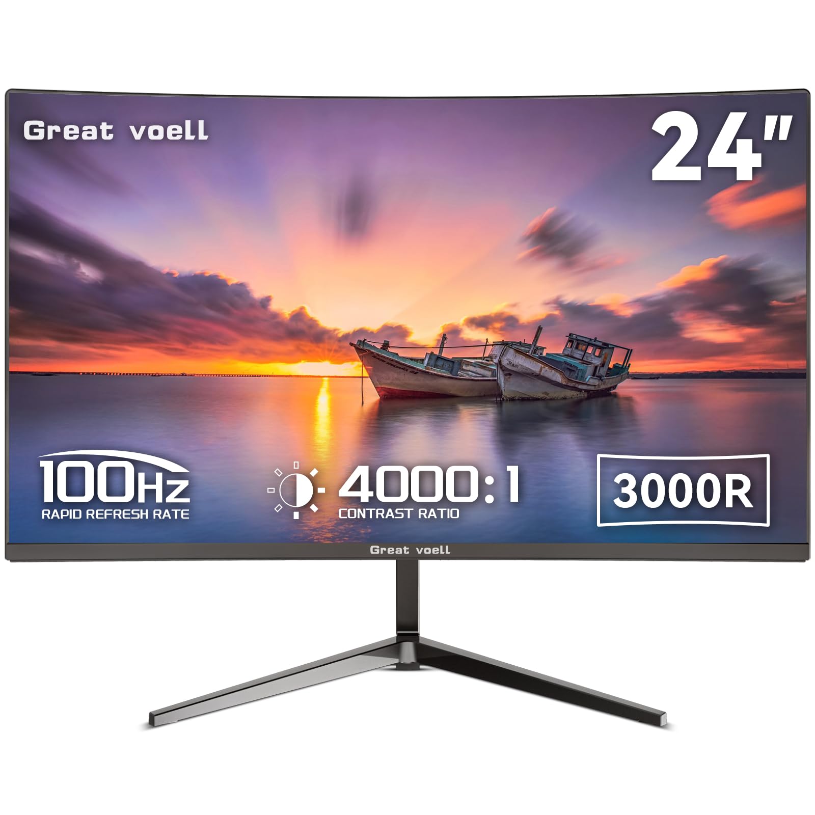 Great voell 24" Écran PC Gamer Incurvé, 100 Hz, HDR10