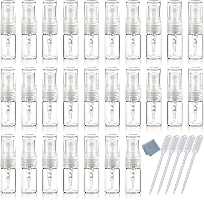 Elfenstall Frascos Atomizadores de Vidro Transparente com Névoa Fina, 2 mL, Pacote com 50 e Conta-gotas de 3 mL
