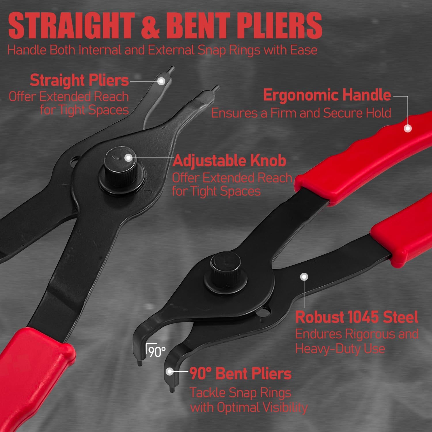 10Pcs Snap Ring Pliers Set with Case, Internal External Circlip Pliers Set with Hook & Pick, Retaining Snap Ring and Circlip Removal Tools for Car Motorcycle Lawnmower