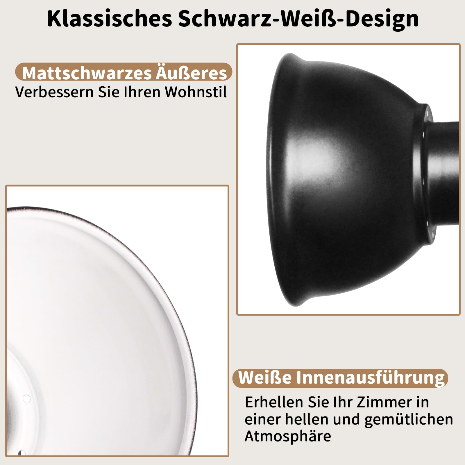 HiBay Reflektor sufitowy LED, 4 żarówki, E27, lampa sufitowa do sypialni, vintage, czarno-biała, do salonu, wychylna, maks. 60 W, bez źródła światła