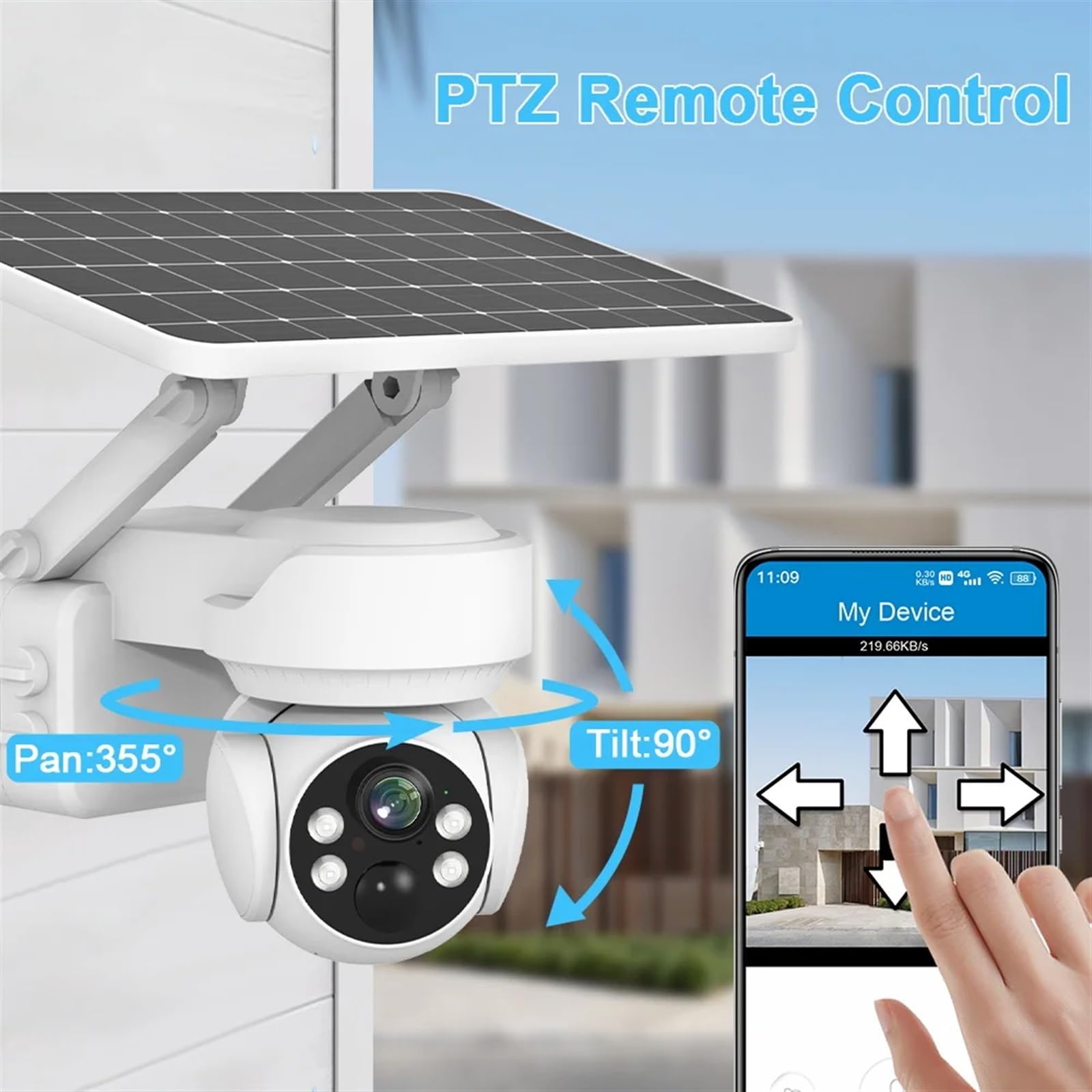 Kamera słoneczna 4G Wi-Fi Bezpieczeństwo Solarna kamera PTZ IP Zewnętrzna bezprzewodowa ochrona wideo Kamera PTZ IP Dwukierunkowa rozmowa audio Noktowizor Łatwa instalacja(4MP 4G 32GB Card)