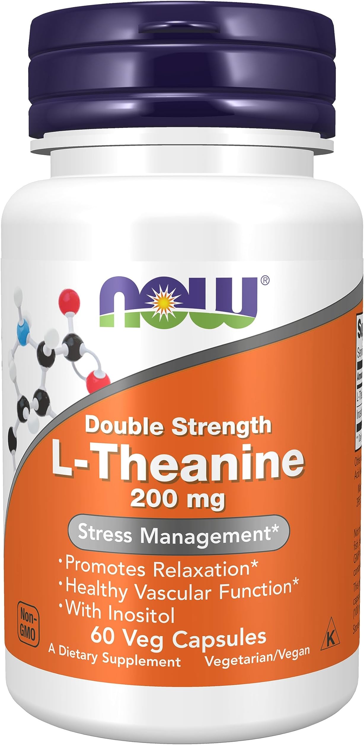 Now Foods Double Strength L-Theanine 200mg with Inositol, 60 Veg Capsules