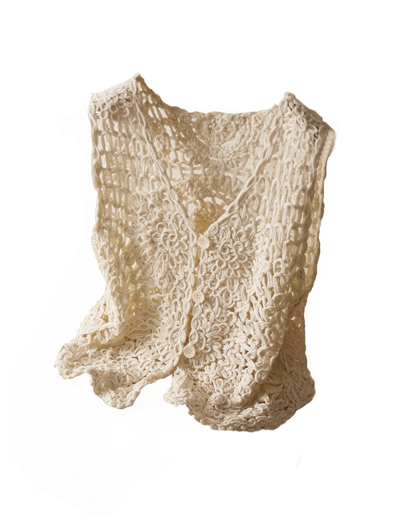 GORGLITTER Womens Plus Size Sweater Vest Lace Crochet Sleeveless Cardigan Vest Boho Button Down Open Front Sweater Knit