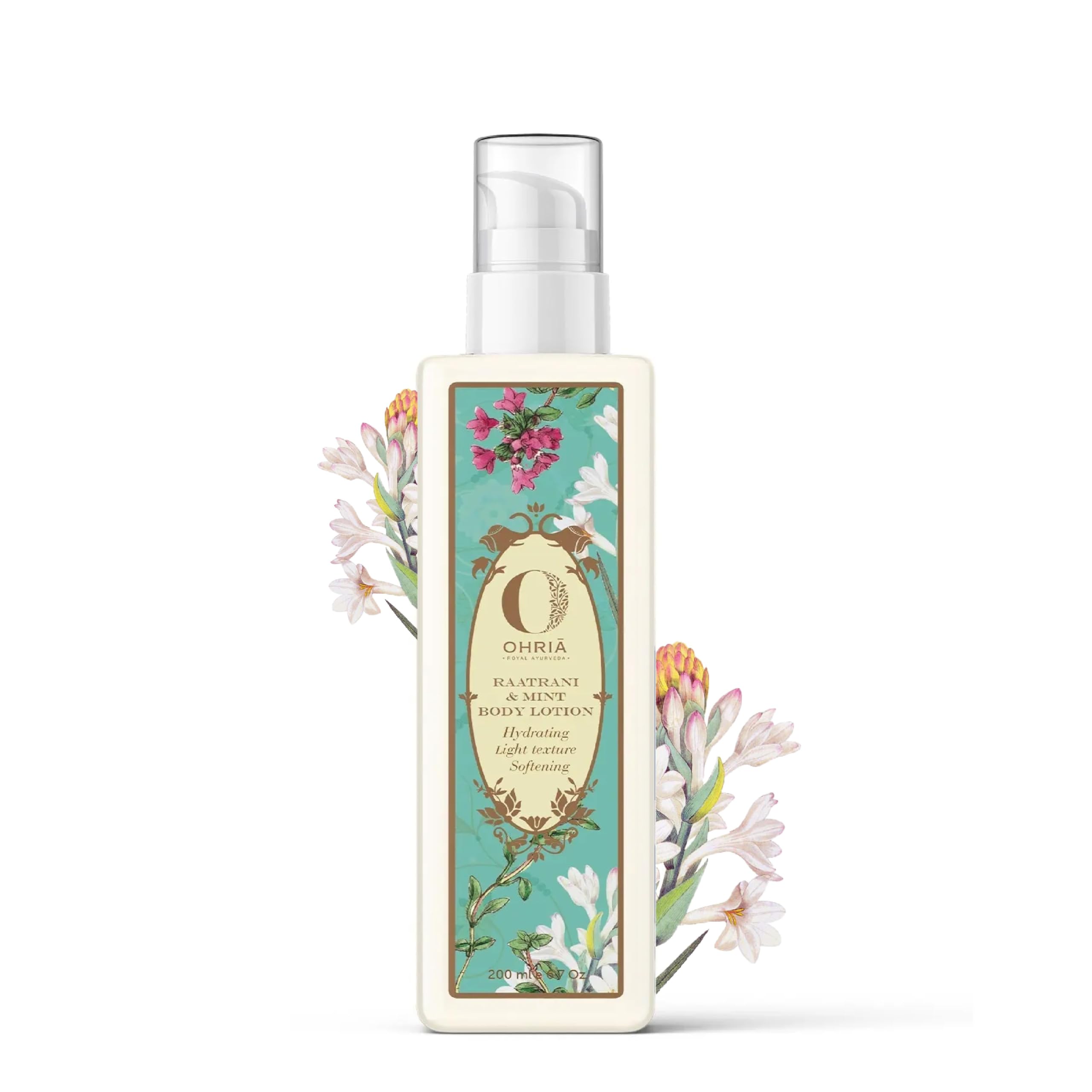 Ohria Ayurveda Raatrani & Mint Body Lotion | Hydrating, Light Texture & Softening | With Aloe Vera, Kokum Butter & Almond Oil | Suitable for All Skin Types - 200ml-image-12