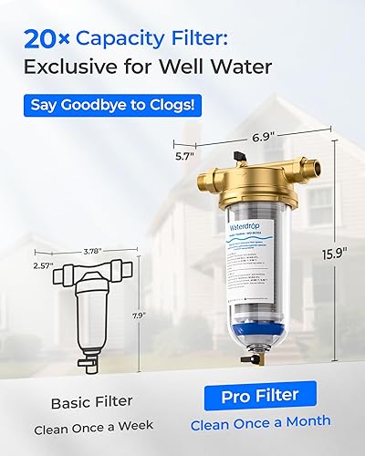 Miniatura 4 de Waterdrop Filtro de sedimentos Mega Spin Down, sistema de filtro de agua reutilizable mejorado para toda la casa para agua de ciudadpozo, 500