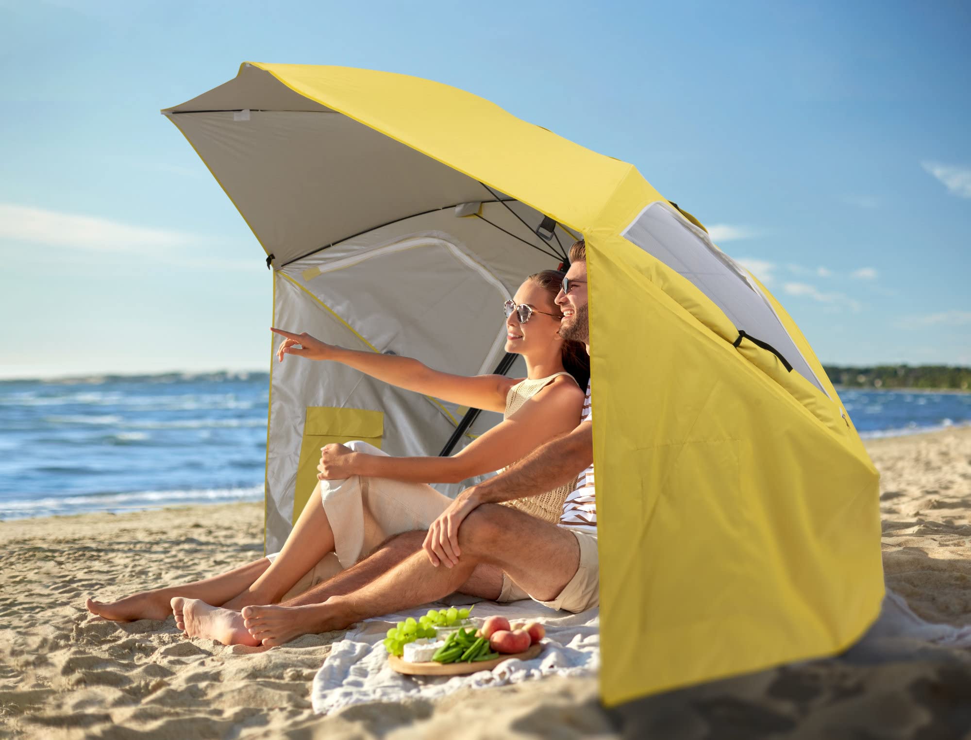 Stagecaptain UM-210 Ombrellone da spiaggia con picchetto, tessuto idrorepellente e protezione UV, finestra in rete per migliore circolazione dell'aria.