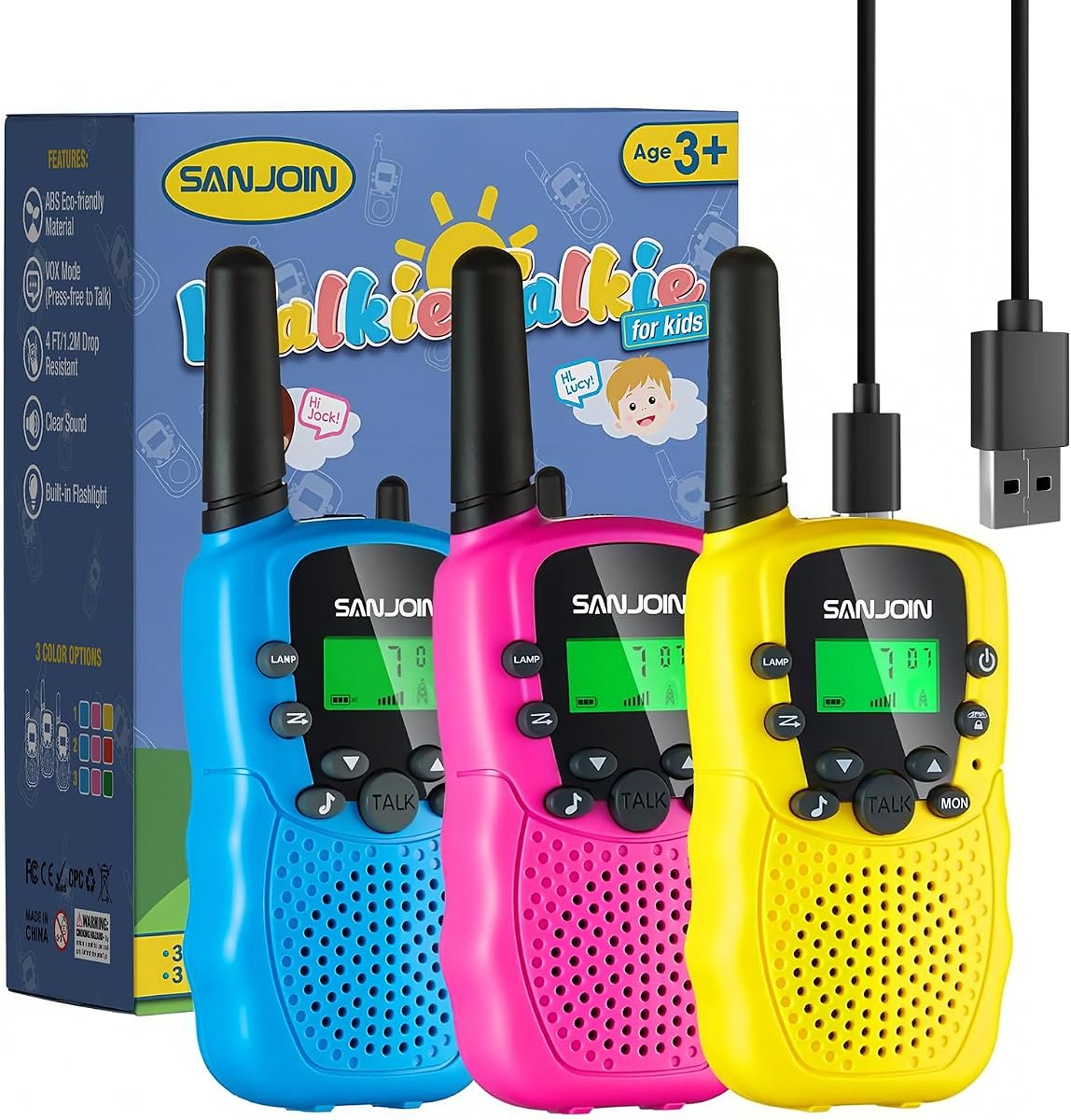 Rechargeable Walkie Talkies for Kids, 2000 mAH Last 3-4 Days 2 Way Radios | Toys for 3-12 Year Old Boys Girls to Outside, Camping, Hiking Birthday Holiday Easter Basket Stuffers Presents