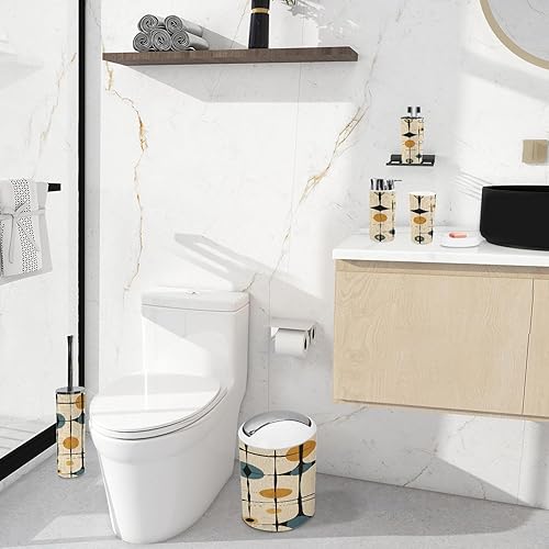 Miniatura 3 de Bathroom Accessory Set 6 Piece Mid Century Vintage 1950s Modern Retro Circular Motifs Patterns Trash can, Toothbrush Holder, Soap Dispenser, Soap