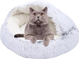 ZOCIS Faux Fur Cat Cave Bed for Indoor Cats Soft Plush Round Cuddler Cushion Bed Small Cat/Dog Nest Indoor Pet Sleeping Bed Washable Kittens Puppy Donut Bed,S-16in/40cm,Gray