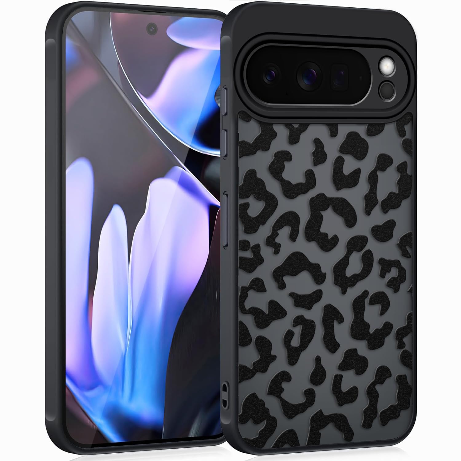 Coqinen Handyhülle für iPhone 15 Pro Hülle, Matt Transluzente Case mit Stilvolle Leopard Muster, Silikon Aesthetic Schutzhülle mit Kratzfeste PC Rückseite + Stoßfest TPU Bumper - Schwarz