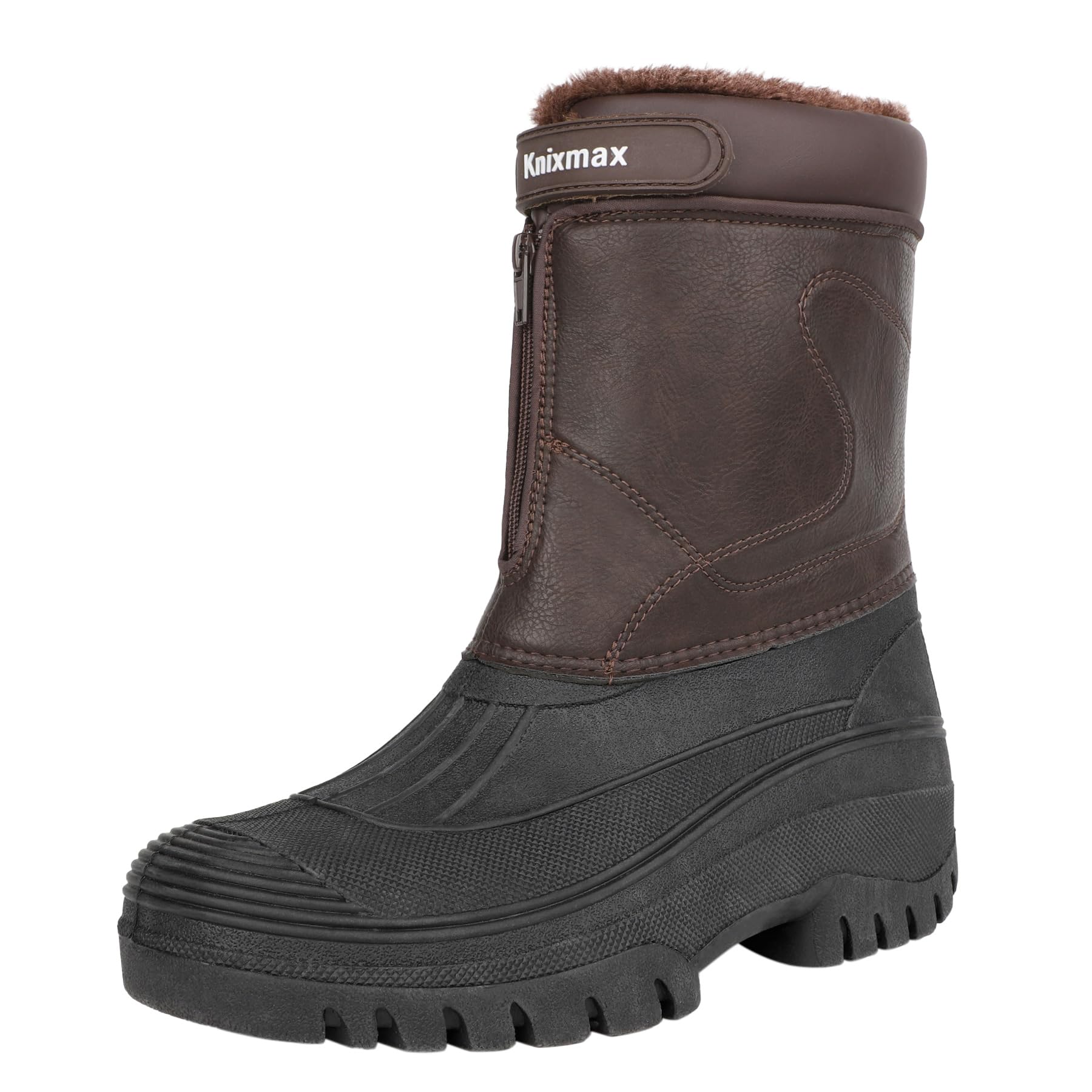 Knixmax Bottes Hiver Homme Chaussures Neige Chaudes Imperméables à Doublure Polaire Semelles Anti-Dérapantes pour Temps Froid et Neige Brun Taille EU45