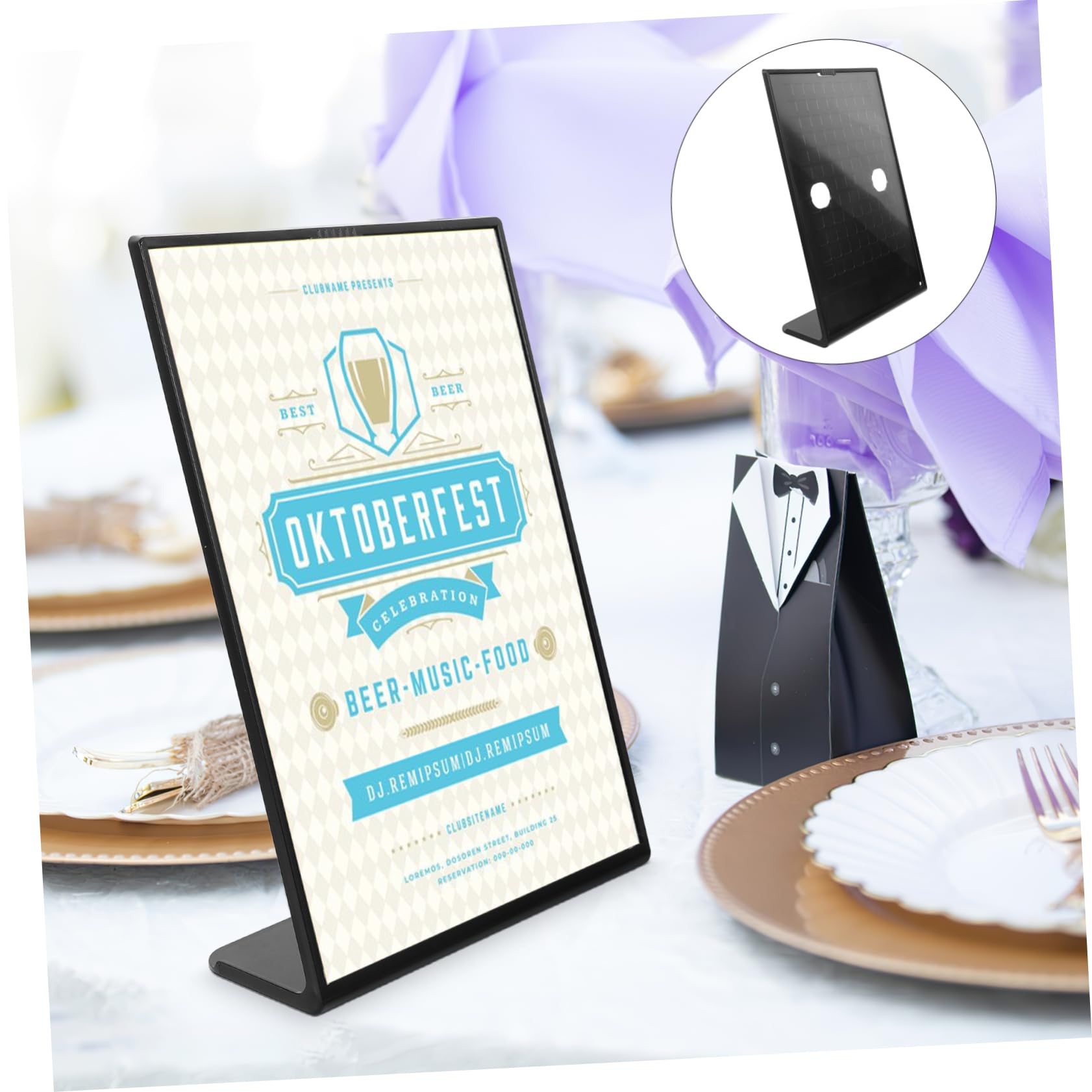 CAXUSD Sleek L-Shaped Menu Display Stand Plastic Sign Holder for Office Restaurant Table Menu Stand