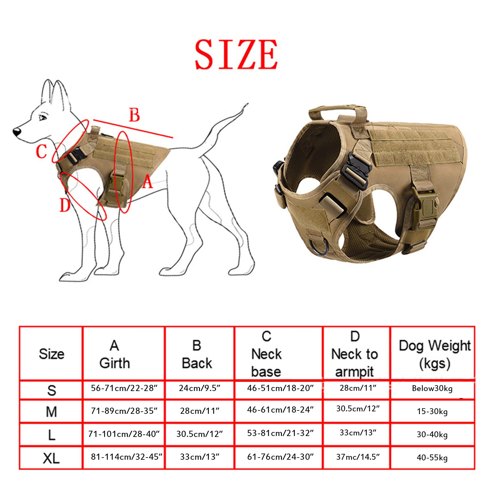 Imbracatura per Cani Tattica, Guinzaglio per Cani, Pettorina Militare Gilet Regolabile, Non-Pull Imbracatura Doppio Gancio in Metallo Anti-Tiro,Addestramento E Cani Lavoro