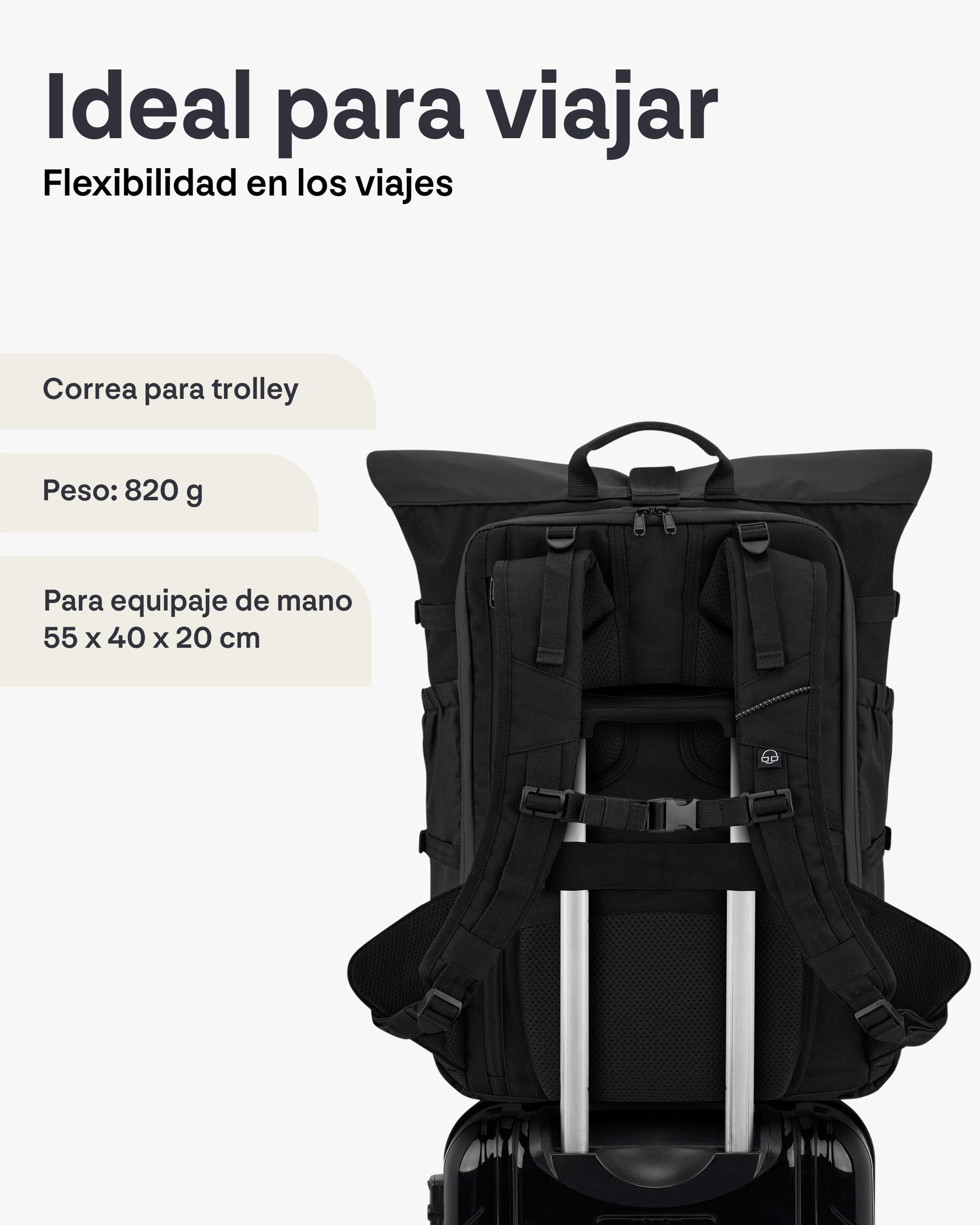 Johnny Urban Mochila de Viaje Mujeres y Hombres - Allen Travel L - 37L Rolltop Backpack Large - Bolsa Ideal para Viajes Senderismo Excursiones - Repelente al Agua