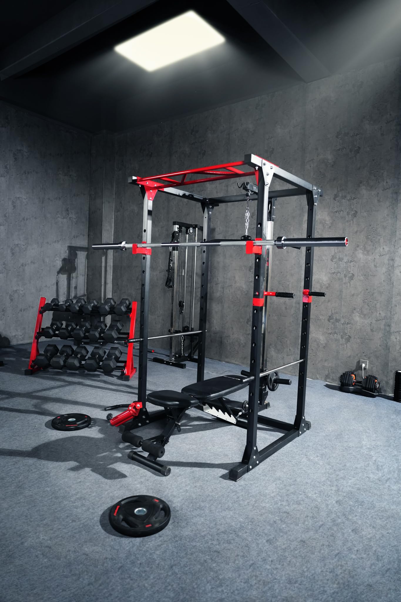 StrongwayMulti-Gym Power Cage with Dual Pulley System Pull Up Bar Squat  Rack Power Rack Weight Lifting Home Gym Fitness