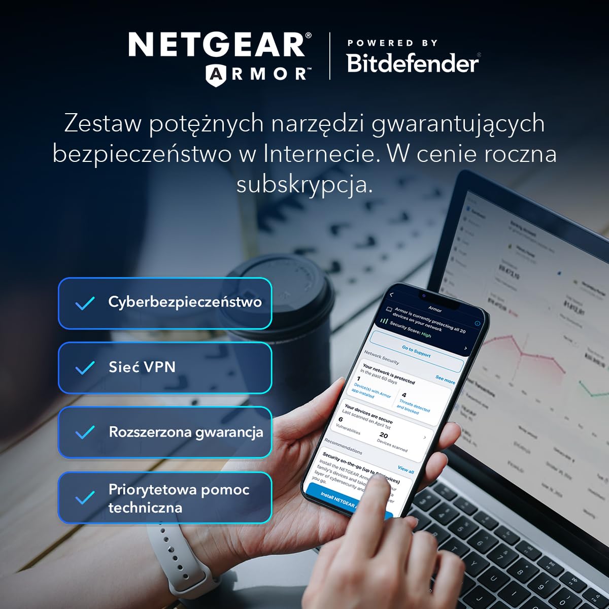 NETGEAR Orbi 970 Czteropasmowy system sieci mesh WiFi 7 czarny (RBE972SB) — router + 1 wzmacniacz satelitarny, funkcje zabezpieczeń, do 27 Gb/s, 440 m2 zasięgu, 200 urządzeń, port internetowy 10 Gb/s