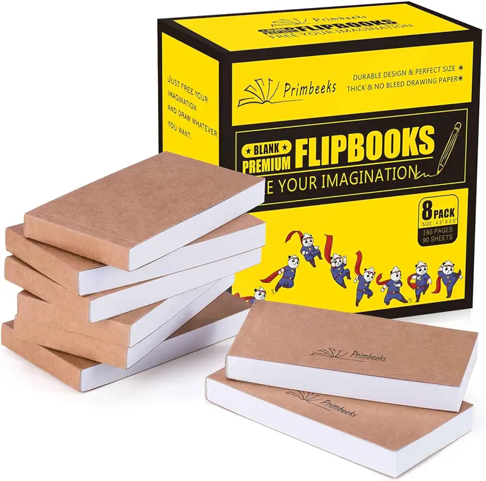 PRIMBEEKS Flipbooks em branco premium, 720 folhas (1440 páginas), kit flip book sem vazamento, papel de desenho de 11,4 x 6,3 cm para animação, esboço, criação de desenhos animados.