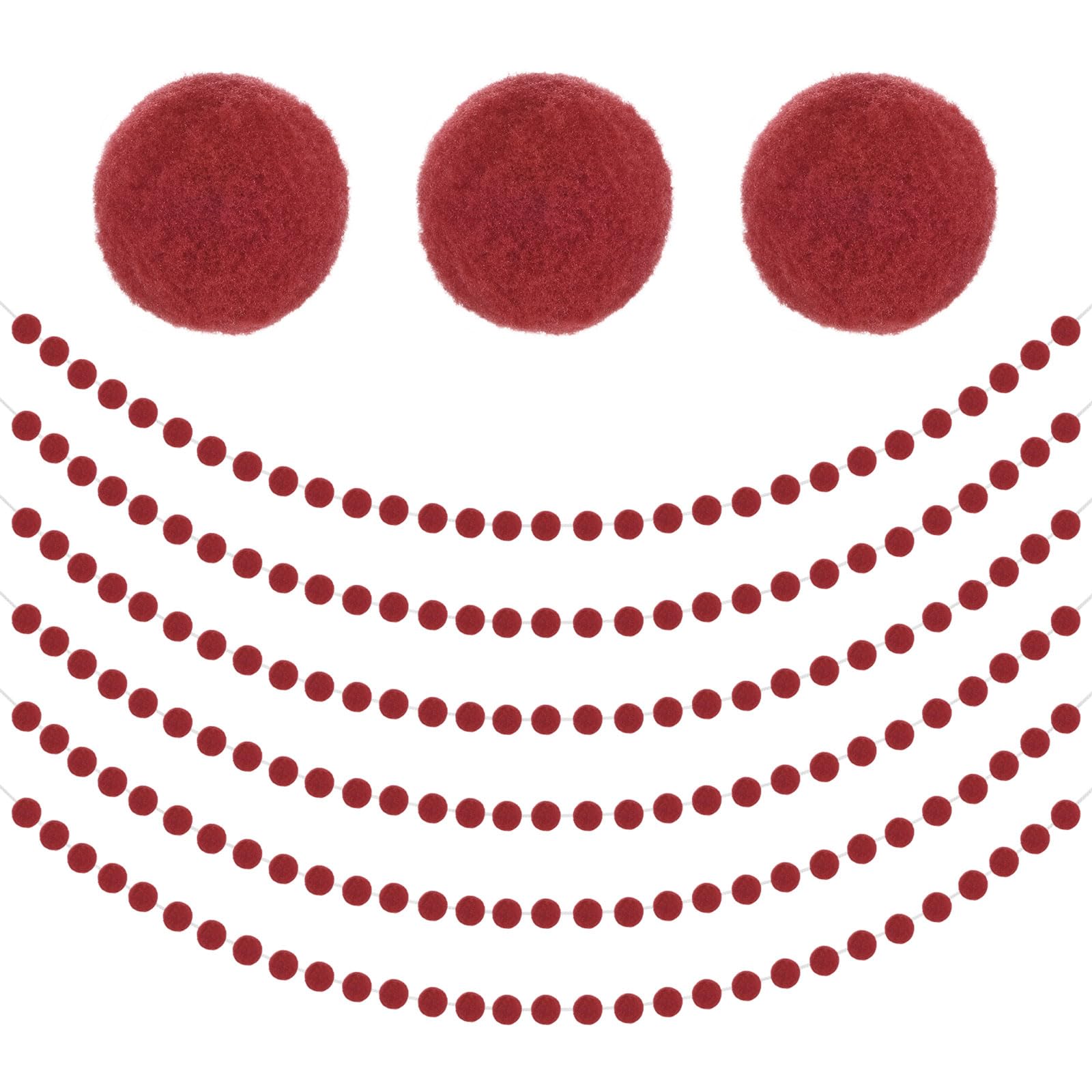 M METERXITY 6-Pack Felt Ball Garland, 6.6ft Red Pom Pom Garland with 30 Balls for Party/Home/Christmas Tree/Birthday/Wedding/Festivals Decor, Felt Banner Wall Decoration [3cm Dia.]
