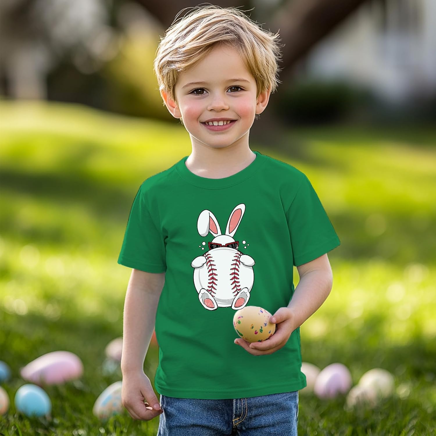 Kids Easter Shirts Toddler Bunny Tshirts Baseball Tees Cotton Short Sleeve Tops 2-10 Years - Image 2
