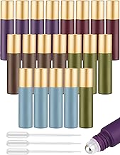 Tomorotec 10ml Colorful Essential Oil Roller Bottles with Stainless Steel Balls 20-Pack, Ultra Thick Roller Bottle for Oil with Droppers (5 Colors)