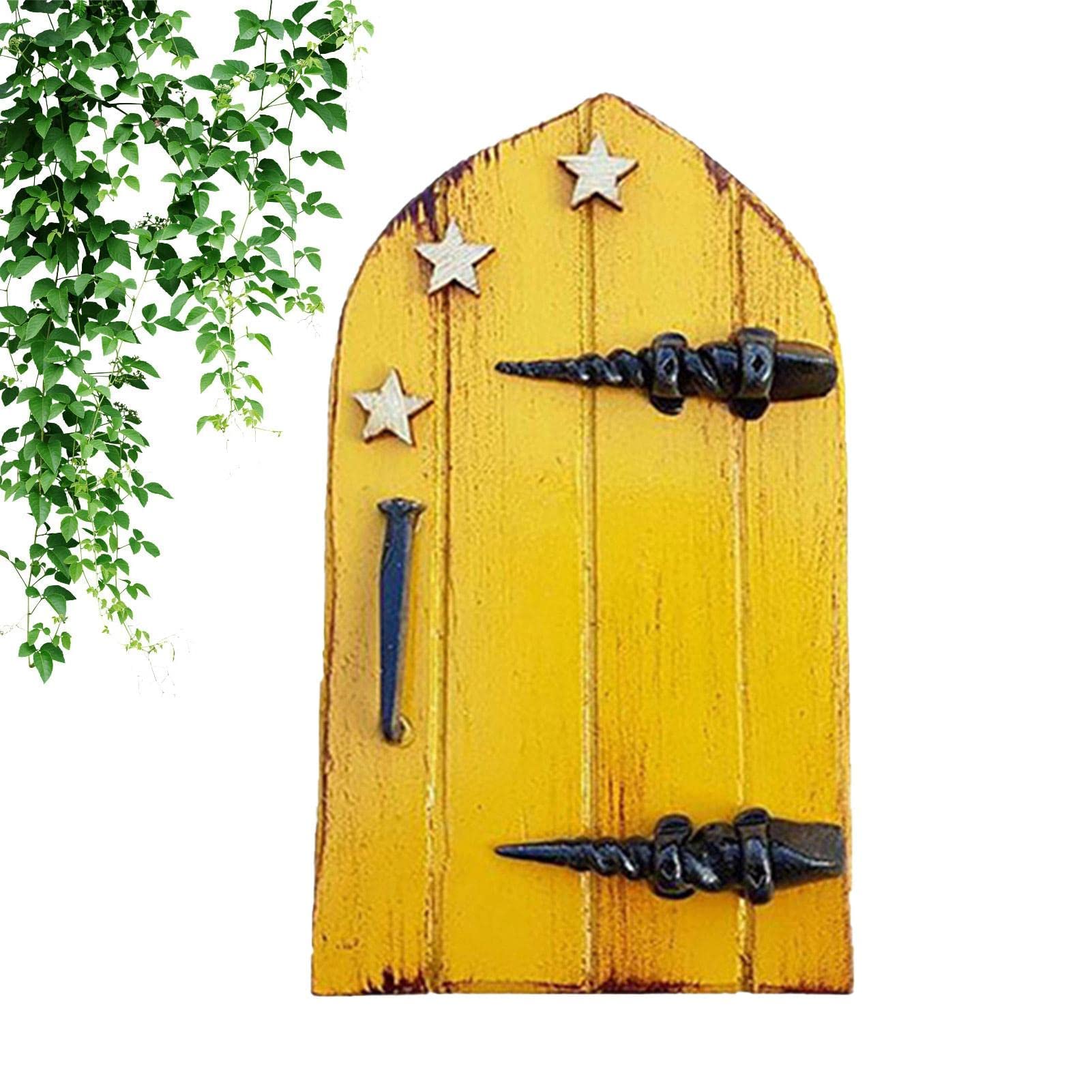 2pcs Fairy Garden Door, Wooden Miniature Fairy Gnome Fairy Door,Yard Art Sculpture Decor for Kids Room Wall and Trees Fairy Garden Outdoor Accessories (Yellow)