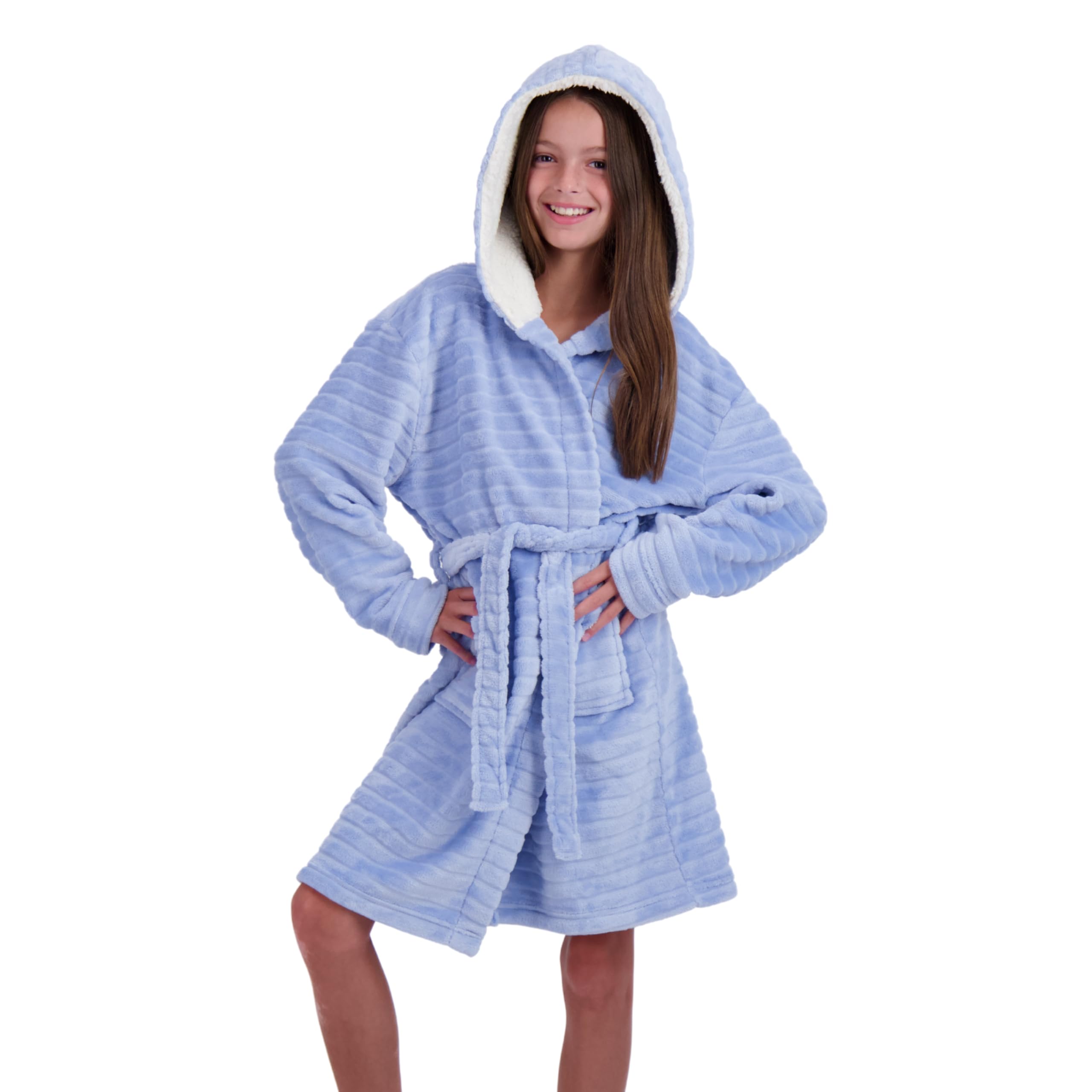US Angels Plush Robe For Girls- Plush Winter PJ Robe With Pockets, Hoodie &amp; Belt- Ultra-Soft Bathrobe