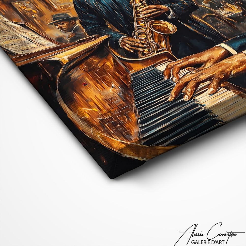 Alessio Cacciatore Quadro Jazzmann - Poster decorativo da parete musicale - Stampa su tela africana - Quadro sassofonista - Decorazione da parete bar - Tela moderna Design Soggiorno (60 x 40 cm)