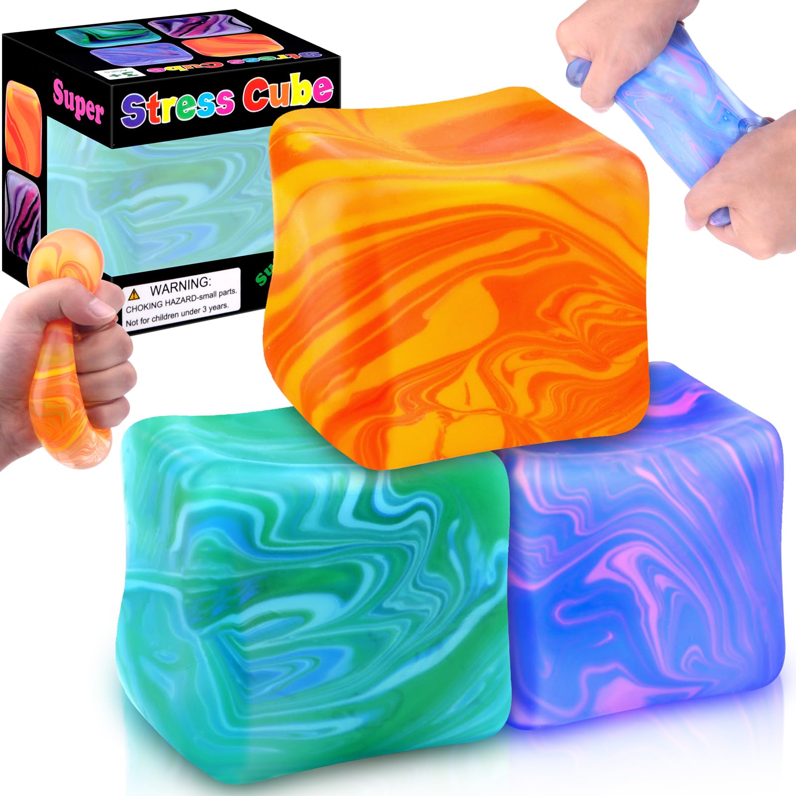 3PCS Stress Balls for Adults Kids Squishy Color Doh Cube Fidget Toys