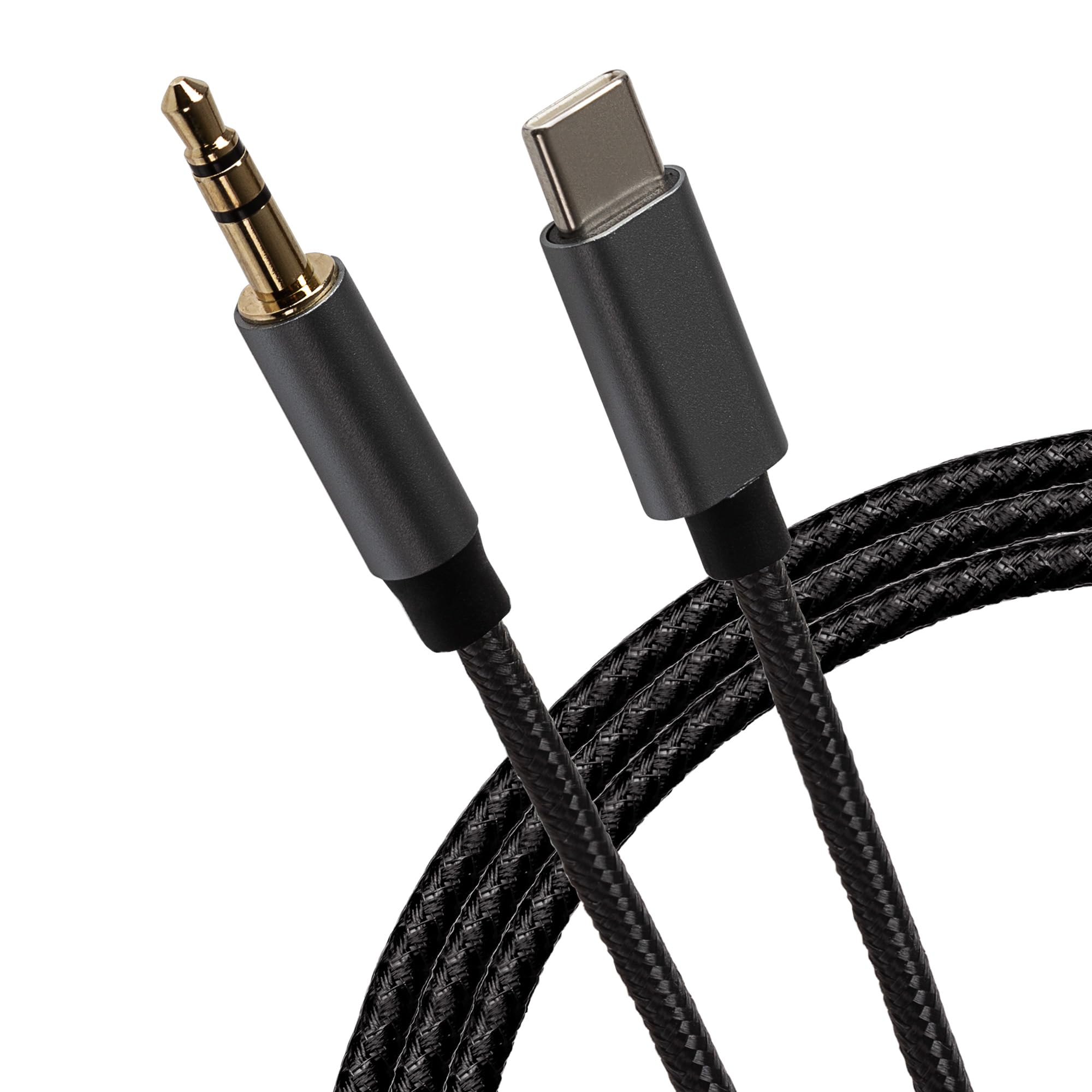 Maplin Black Usb-C To 3.5Mm Aux Stereo 3-Pole Jack Plug Braided Cable - 2M