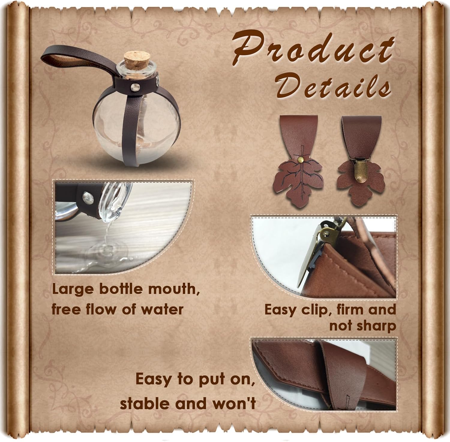 FunMular Renaissance Accessories Costume Women Belt Pouch Medieval Viking Potion Bottles Leather Belt Leaf Skirt Hikes - Image 4