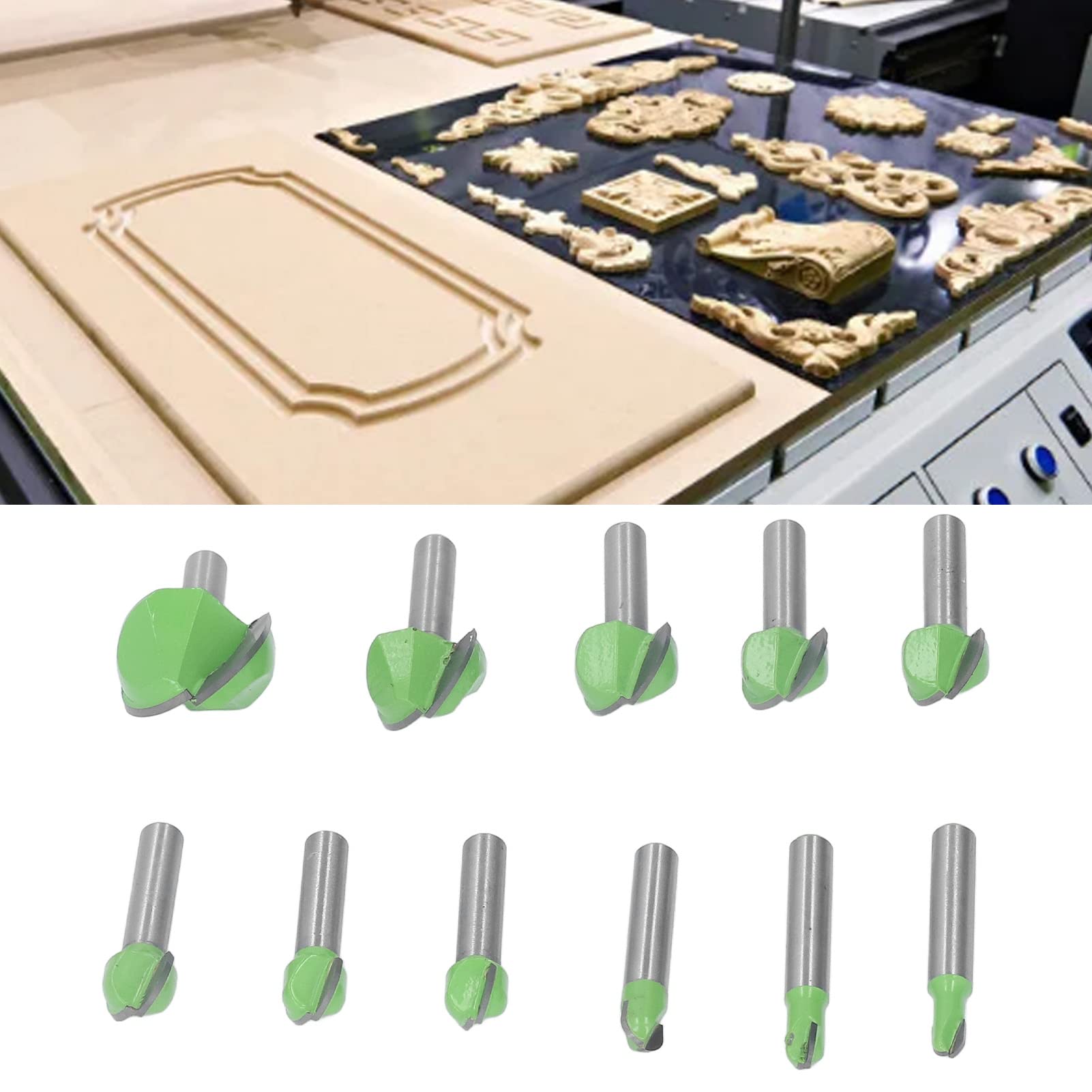 Kit di punte per router a naso tondo da 11 pezzi, set di punte per scatole con incavo in carburo cementato con gambo da 8 mm per la lavorazione del legno, porte di armadi, ripiani
