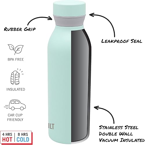 Miniatura 4 de BUILT Cascade - Botella de acero inoxidable aislada al vacío de doble pared con agarre cómodo y tapa giratoria, 18 onzas