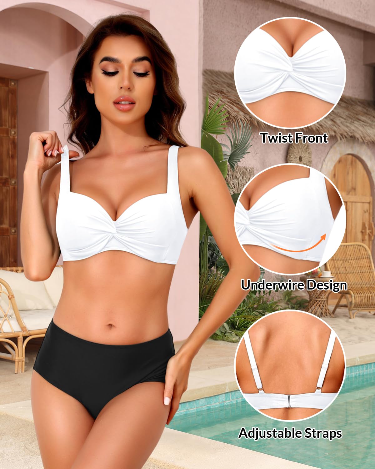 Yonique Damen-Bikini-Oberteil mit Bügel – 2026 Push-up-Badeoberteile, gepolsterter BH, Badeanzug