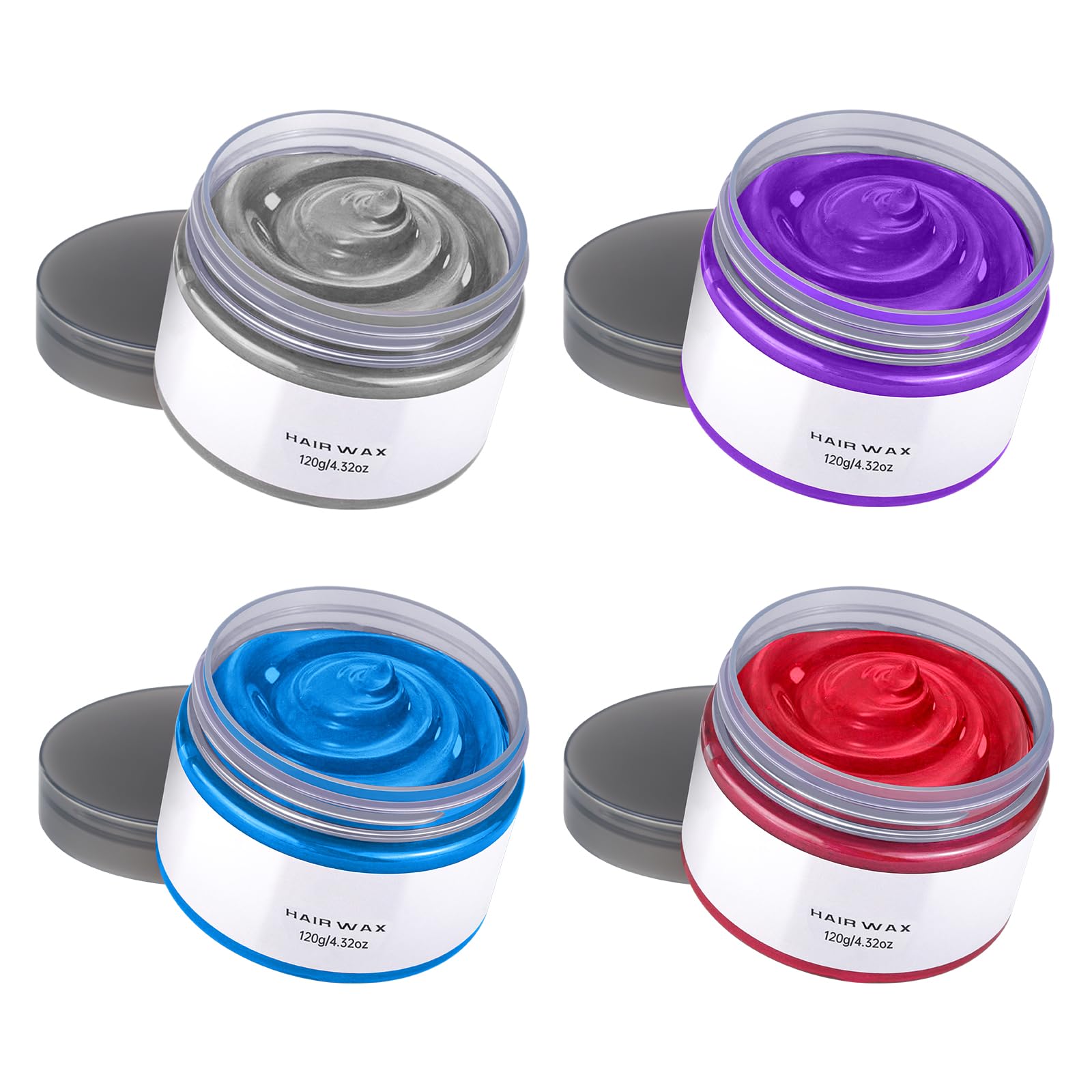 4 Colors Temporary Hair Color Wax, Blue Purple Red Gray Hair Dye Color Wax Washable Natural Instant Hair Color Cream for DIY Hairstyle for Kids Men Women Christmas Party