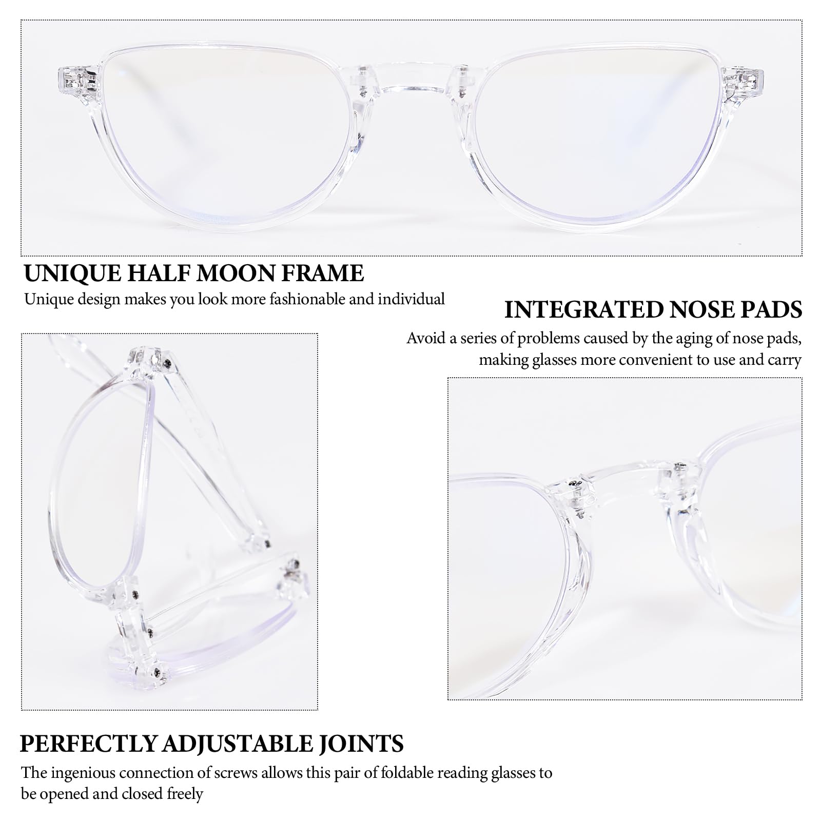 ZESAKER Folding Reading Glasses for Women Men, Portable Blue Light Blocking Readers Compact Reading Eyeglasses with Zipper Case (Clear, 1.0)