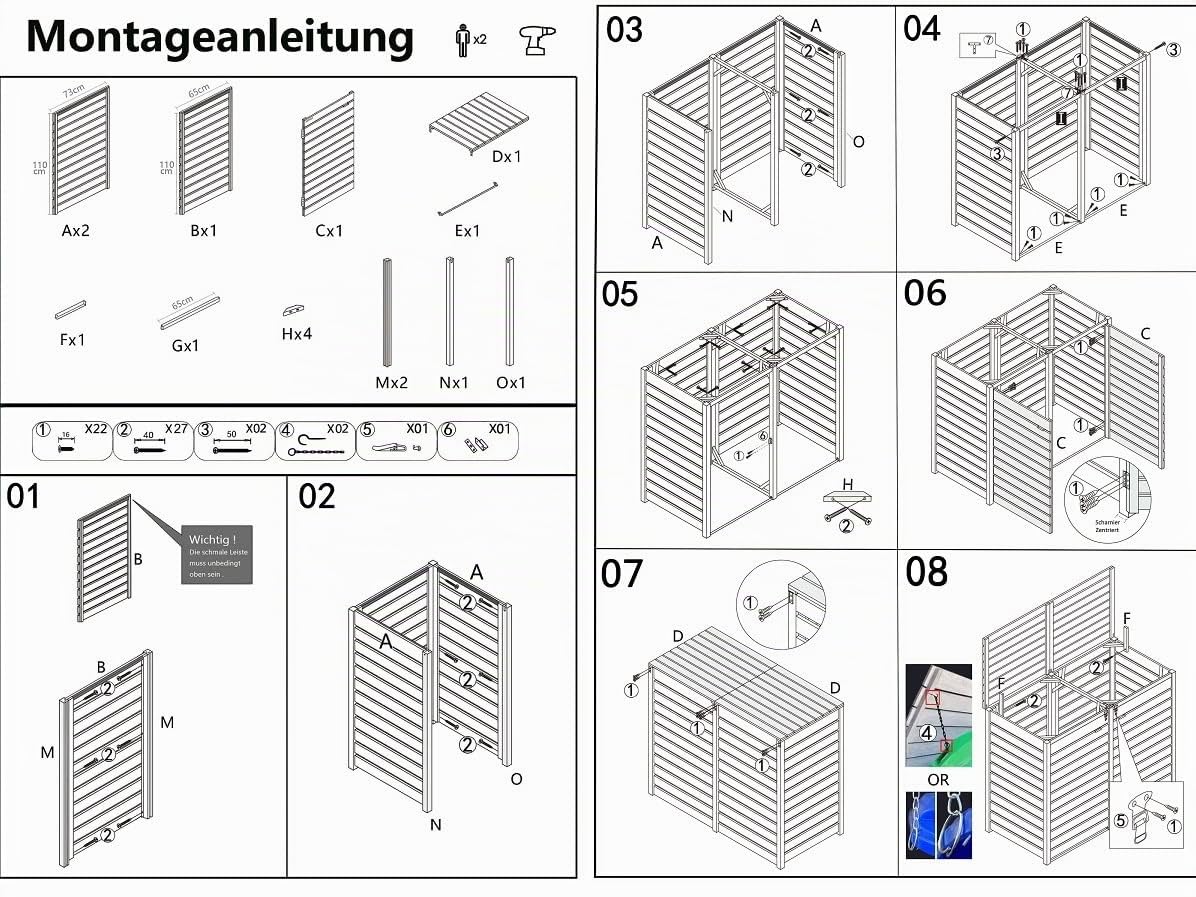Mülltonnenbox 2 Tonnen 120L für KLEINE Tonnen Mülltonnenverkleidung HH imprägniert in anthrazit Mülltonnecontainer Mülltonnenabdeckung Holz mit Rückwand