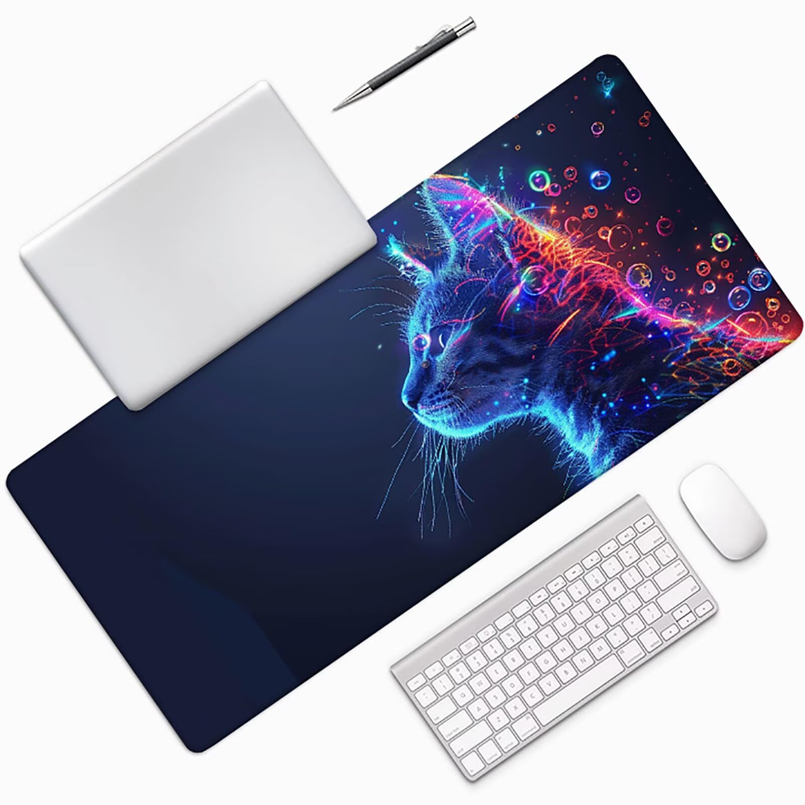 Podkładka pod mysz dla kota XXL 1000 x 500 mm, kolorowa podkładka pod mysz dla graczy z antypoślizgową podstawą, przeszyte krawędzie, wodoodporna podkładka pod mysz do gier, akcesoria biurowe