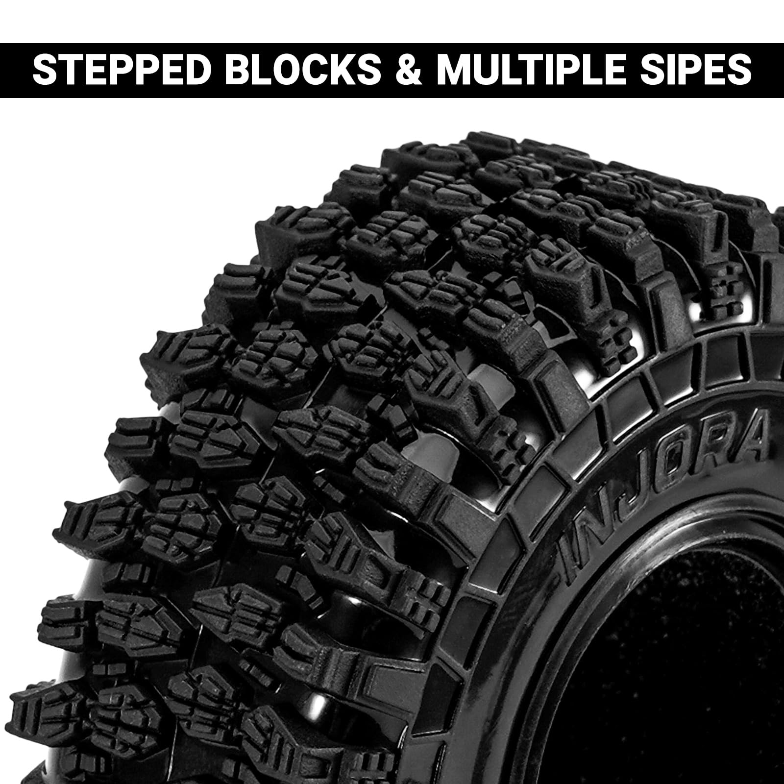 INJORA 1.3" Crawler Tires 70 * 26mm S5 for 1/18 1/24 TRX4M SCX24 RC Crawlers (T1311), Black, 70mm (Outer Diameter) x 26mm (Width) - Image 3